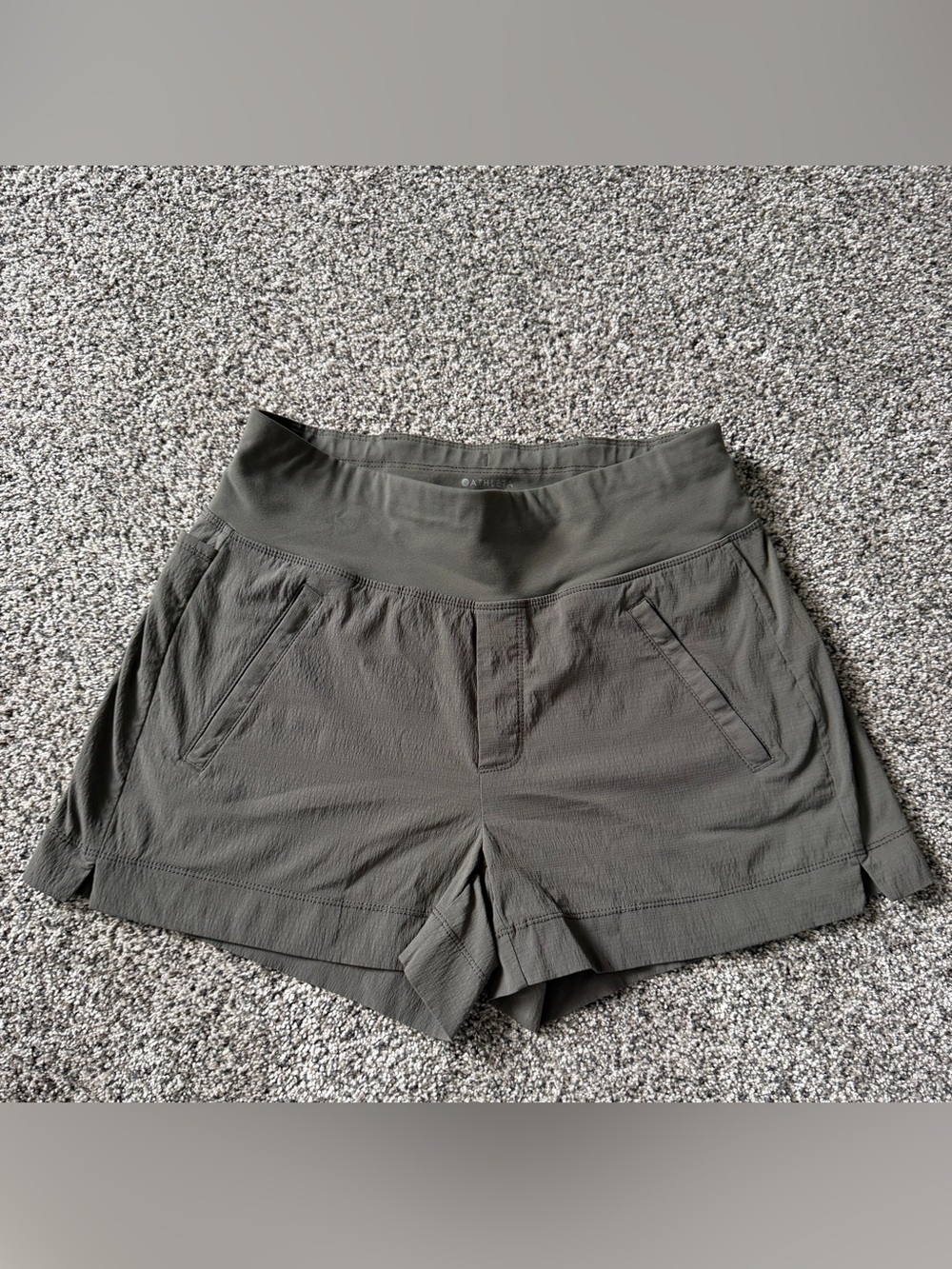 Athleta Olive Athletic Shorts with Wide Waistband